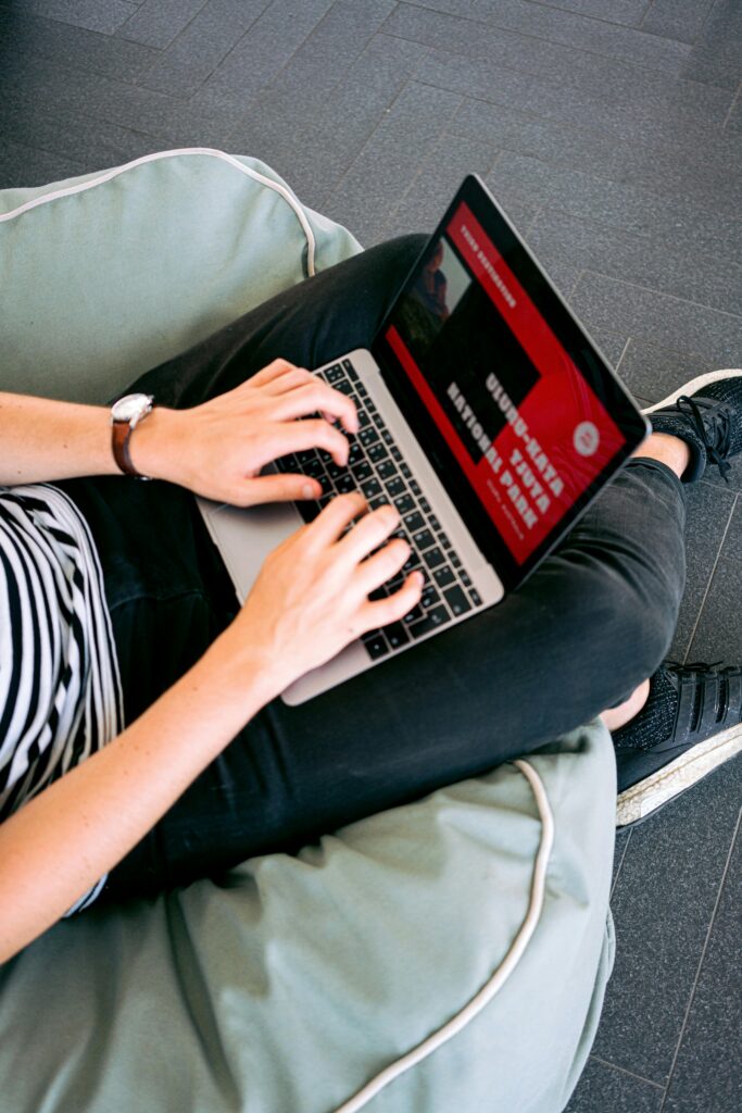 pexels-photo-3153204-3153204 Person working remotely on a laptop while sitting comfortably on a beanbag chair indoors.